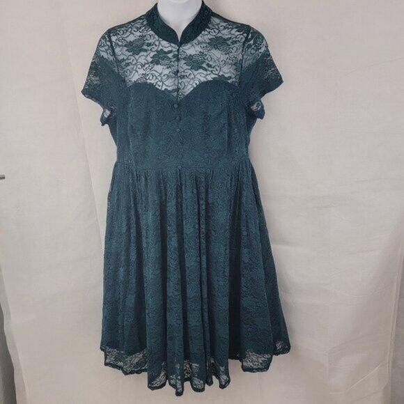 TORRID Retro Chic Teal Lace Midi Dress Womens PLUS 18 Pin Up Rockabilly - Picture 1 of 16